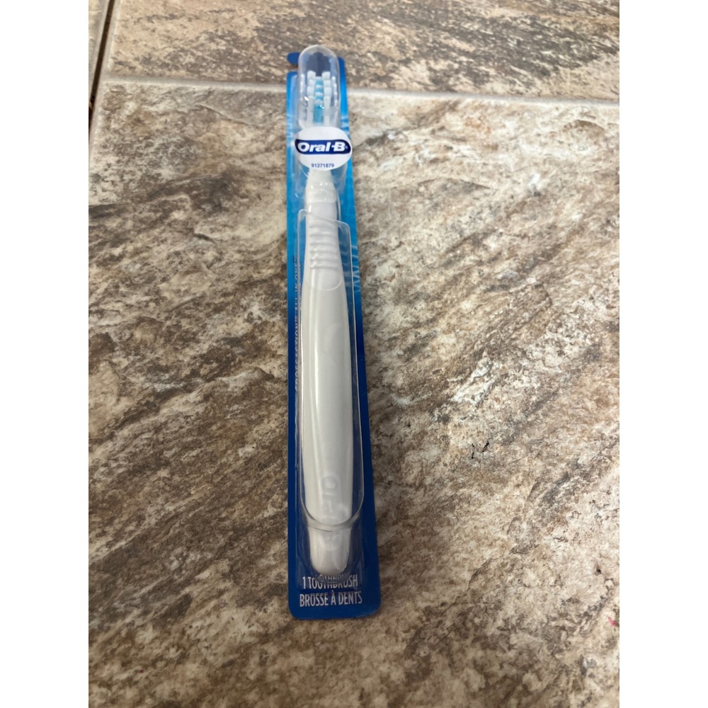 Oral-B Manual Toothbrush White Blue Bristles Sealed New 91271879 USA Made